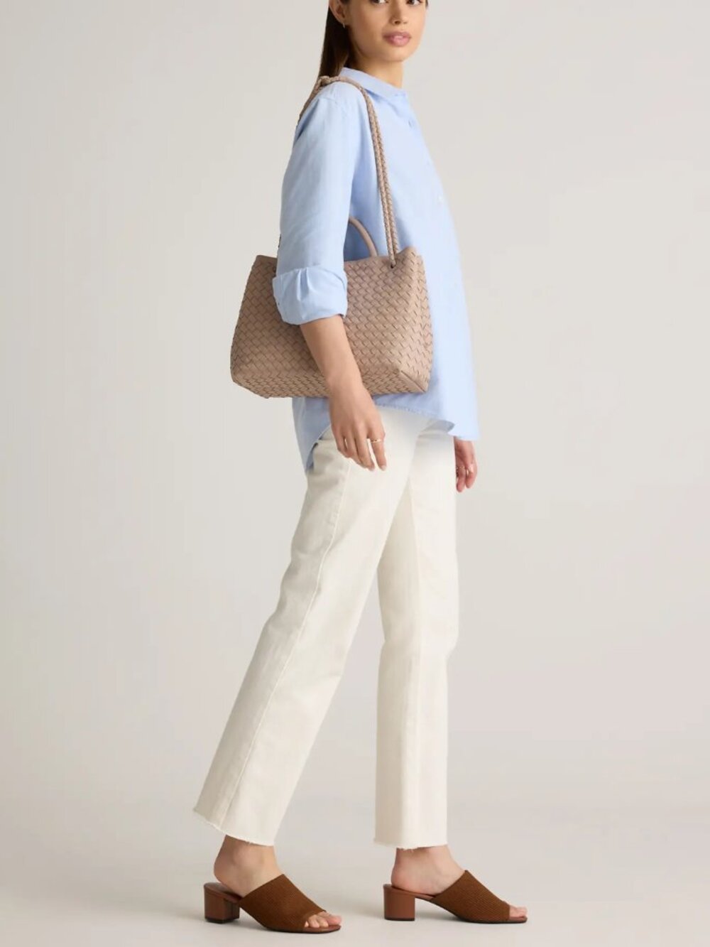 NWOT Quince Taupe Romy Handwoven Satchel